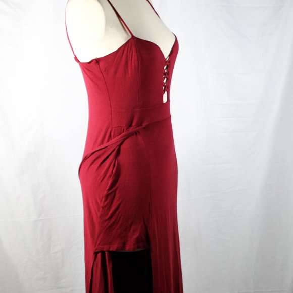 NWT Burgundy Cranberry Maxi Dress with Slits and Cross Stitch Cleavage - Picture 10 of 16